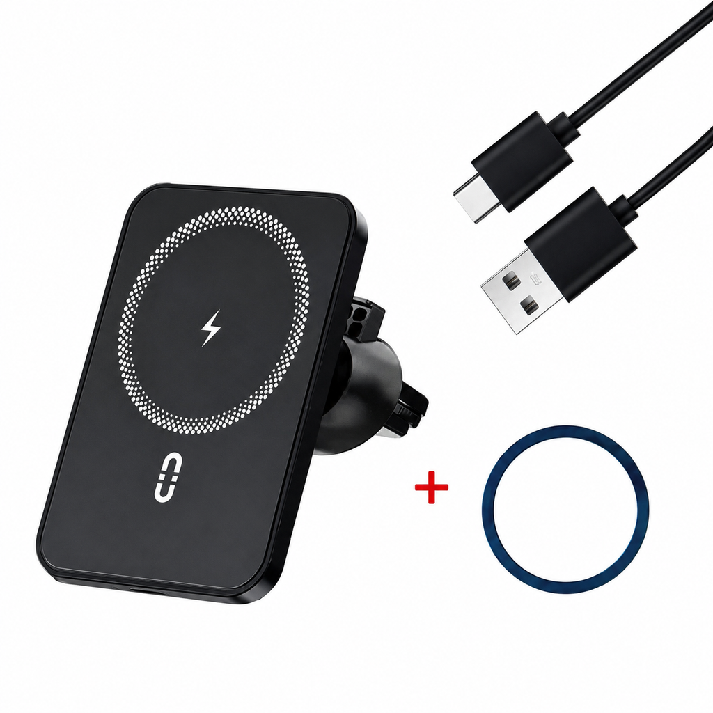 MagSafe magnetic car phone holder with 15W wireless fast charging, black, air vent mount