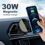 30W magnetic wireless charger in a car with a phone being charged