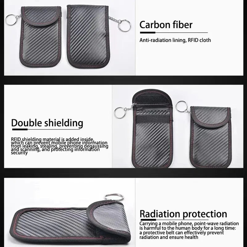 Faraday key fob pouch blocking a keyless car key signal