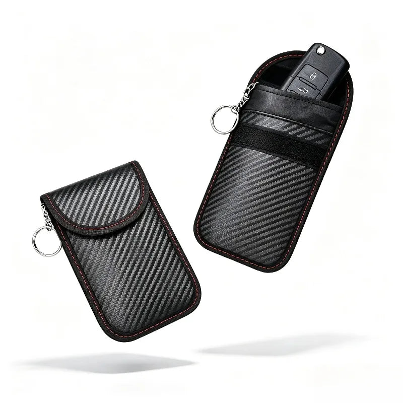 Black Faraday key fob pouch with key ring for keyless car keys
