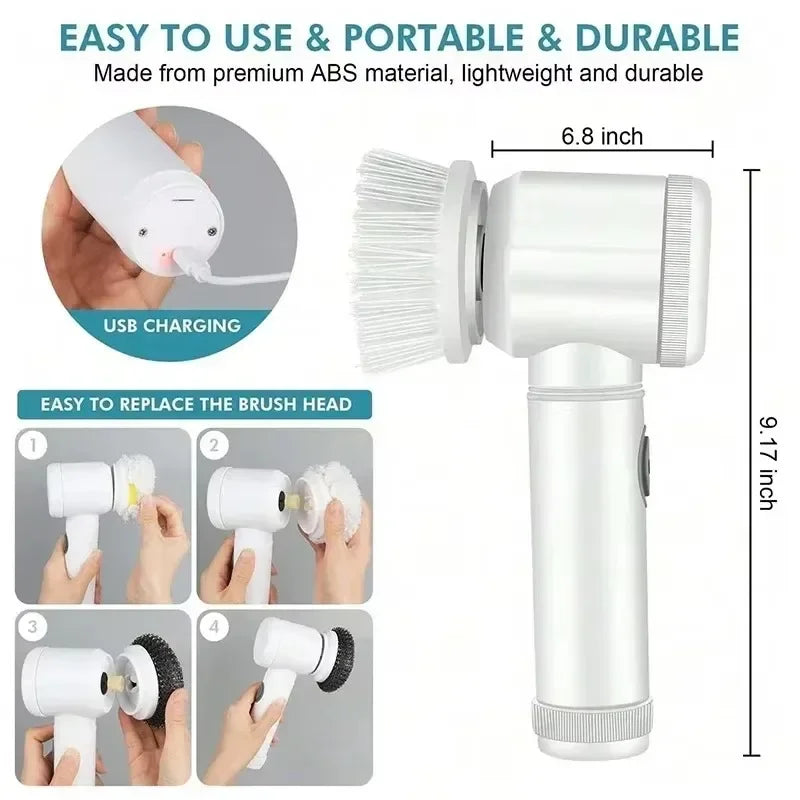 Cordless Spin Scrubber – Rechargeable Cleaning Brush with 5 Heads