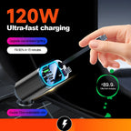 120W Super Fast Car Charger – Retractable Cable & Starlight LED