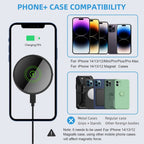 Phone case compatibility chart for iPhone models with charging indicator and case options.