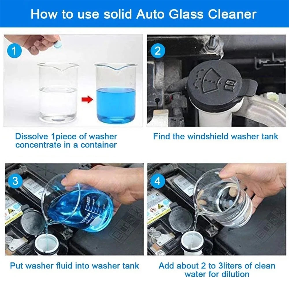 Windscreen Washer Tablets – Concentrated Glass Cleaner, 1 Tablet = 4L