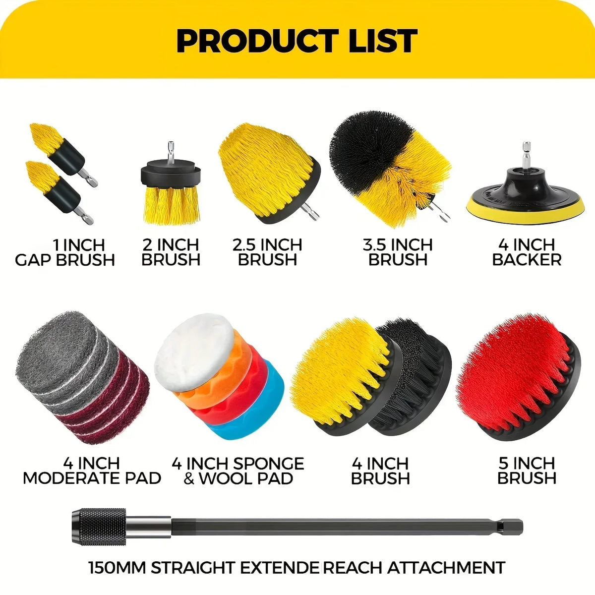 7-Piece Drill Brush Set – Power Scrubber Kit for Carpets, Mats & Upholstery