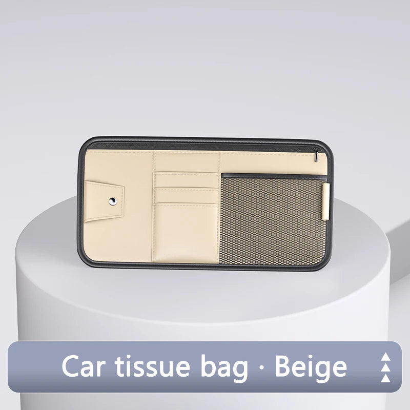 Car Sun Visor Organizer – Leather Storage Pocket for Essentials