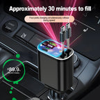 120W Super Fast Car Charger – Retractable Cable & Starlight LED