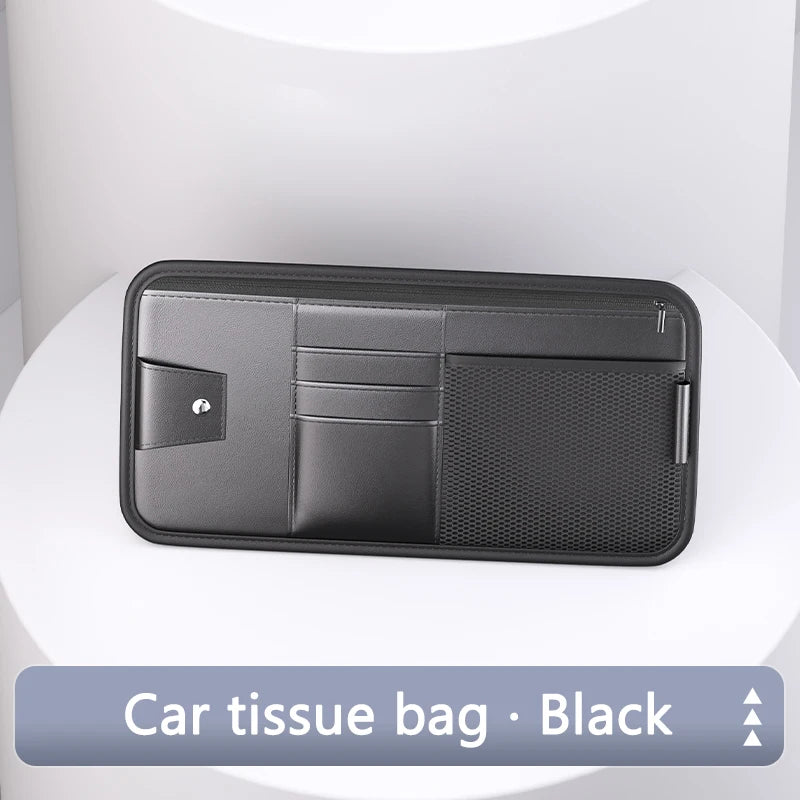 Car Sun Visor Organizer – Leather Storage Pocket for Essentials
