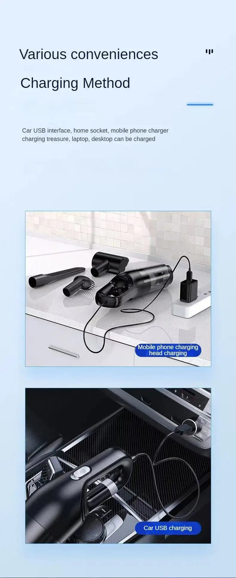 Handheld Car Vacuum – Wet & Dry with Motorised Brush Head & 6 Attachments