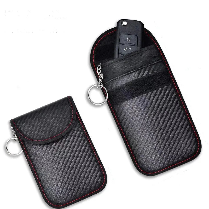 Faraday key pouch carbon-fibre-look finish close-up