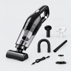 Handheld wet and dry car vacuum with motorised brush head and six accessories