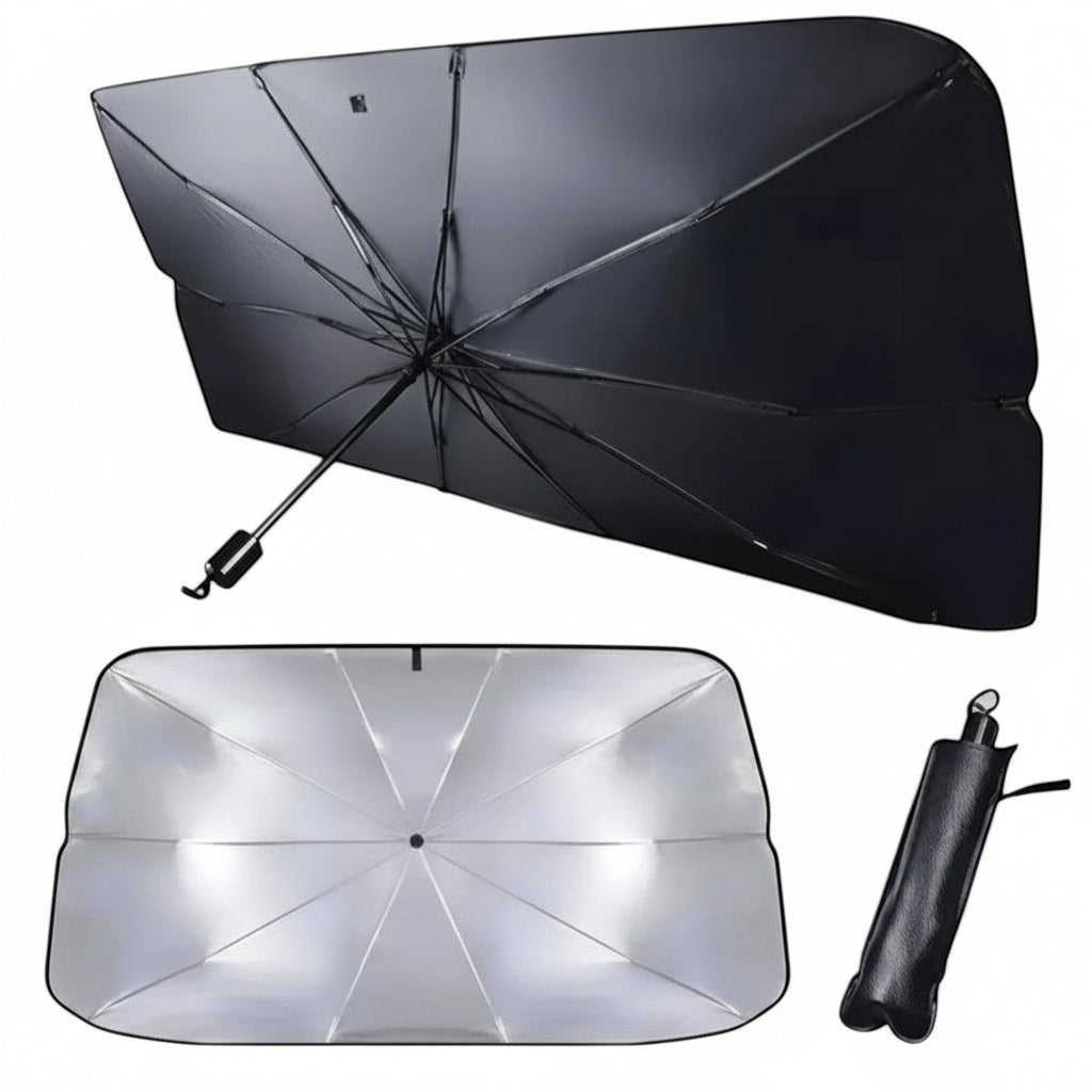 Vynox shop foldable car sunshade umbrella for windshield UV and heat protection. Easy to use and store.
