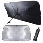 Vynox shop foldable car sunshade umbrella for windshield UV and heat protection. Easy to use and store.