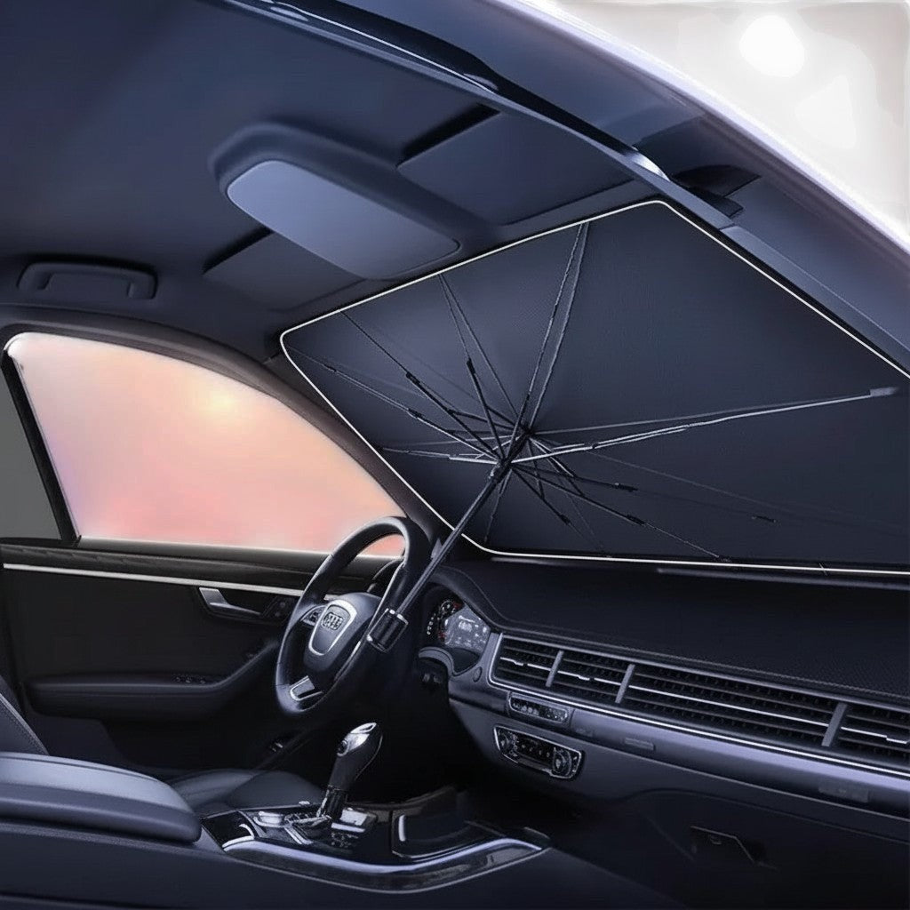 Vynox shop foldable car sunshade umbrella with UV and heat protection, fits most windshields.